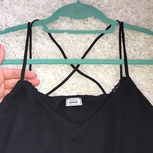 Black silky camisole with lace detail